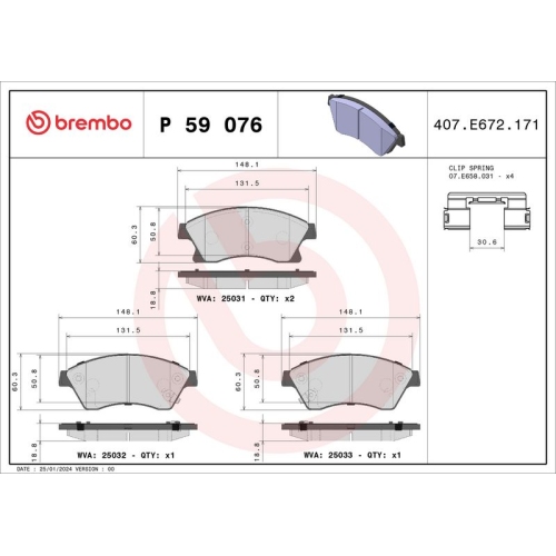 BREMBO Bremsbelagsatz, Scheibenbremse PRIME LINE