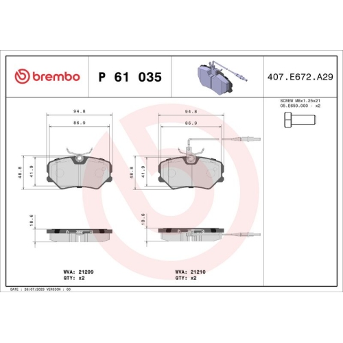 BREMBO Bremsbelagsatz, Scheibenbremse PRIME LINE