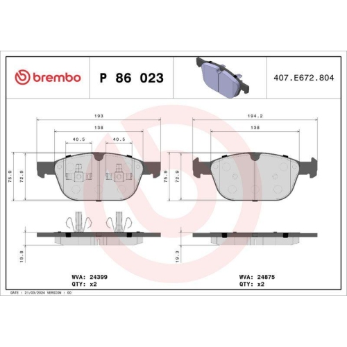 BREMBO Bremsbelagsatz, Scheibenbremse PRIME LINE