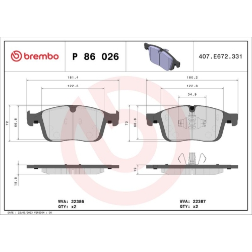 BREMBO Bremsbelagsatz, Scheibenbremse PRIME LINE