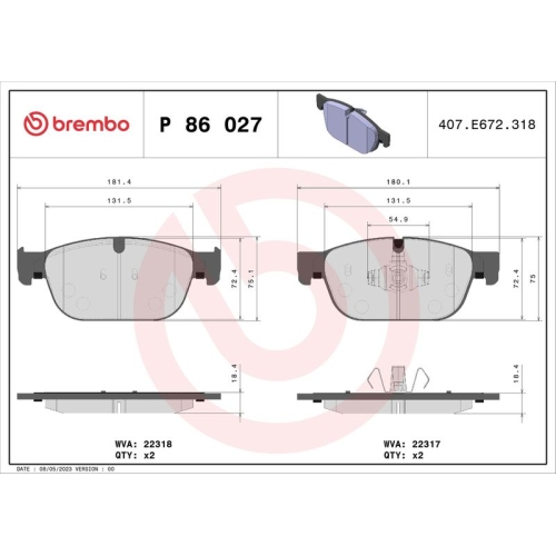 BREMBO Bremsbelagsatz, Scheibenbremse PRIME LINE