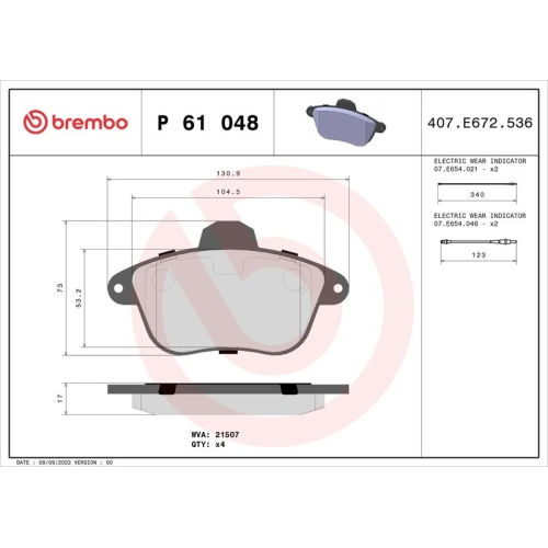 BREMBO Bremsbelagsatz, Scheibenbremse PRIME LINE