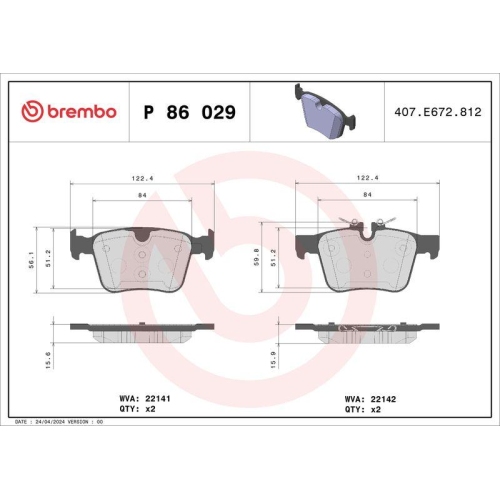 BREMBO Bremsbelagsatz, Scheibenbremse PRIME LINE