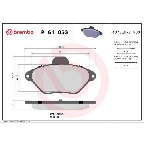 BREMBO Bremsbelagsatz, Scheibenbremse PRIME LINE