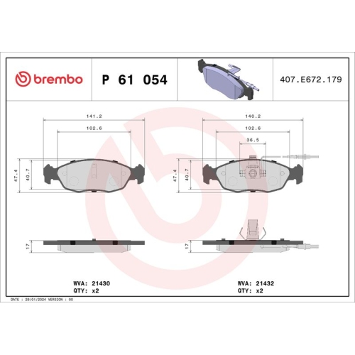 BREMBO Bremsbelagsatz, Scheibenbremse PRIME LINE