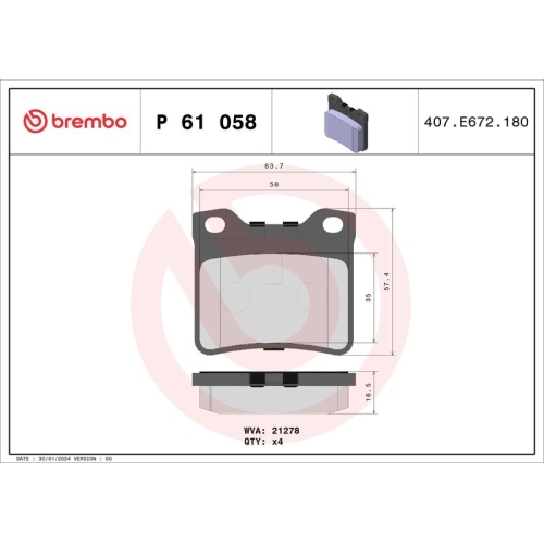 BREMBO Bremsbelagsatz, Scheibenbremse PRIME LINE