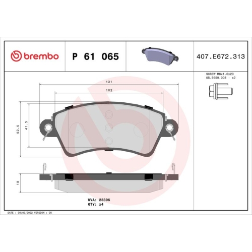 BREMBO Bremsbelagsatz, Scheibenbremse PRIME LINE