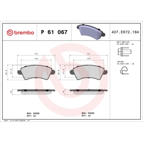 BREMBO Bremsbelagsatz, Scheibenbremse PRIME LINE