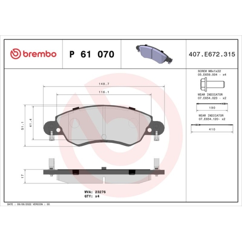 BREMBO Bremsbelagsatz, Scheibenbremse PRIME LINE