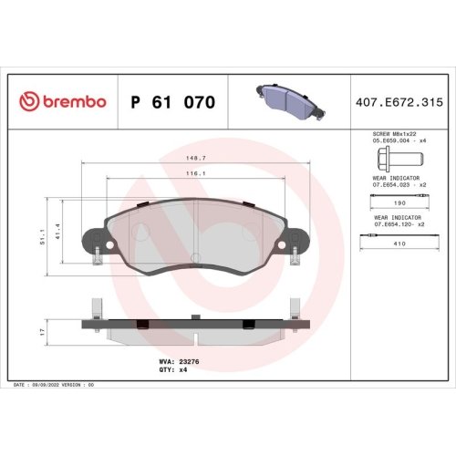 BREMBO Bremsbelagsatz, Scheibenbremse PRIME LINE