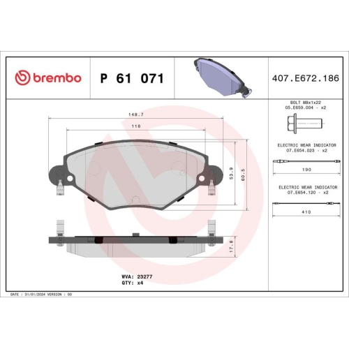 BREMBO Bremsbelagsatz, Scheibenbremse PRIME LINE