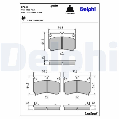 DELPHI Bremsbelagsatz, Scheibenbremse