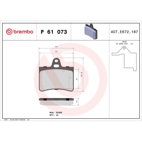 BREMBO Bremsbelagsatz, Scheibenbremse PRIME LINE