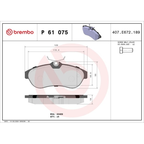 BREMBO Bremsbelagsatz, Scheibenbremse PRIME LINE