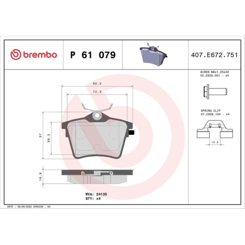 BREMBO Bremsbelagsatz, Scheibenbremse PRIME LINE