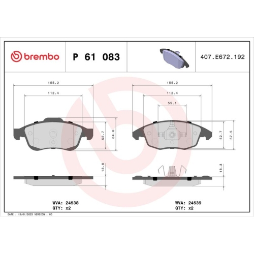 BREMBO Bremsbelagsatz, Scheibenbremse PRIME LINE