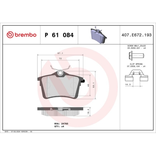 BREMBO Bremsbelagsatz, Scheibenbremse PRIME LINE