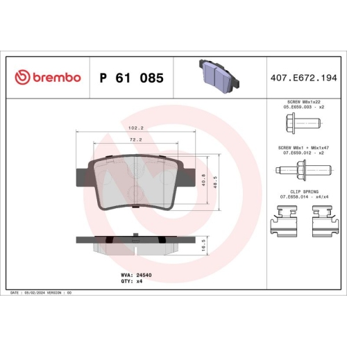 BREMBO Bremsbelagsatz, Scheibenbremse PRIME LINE