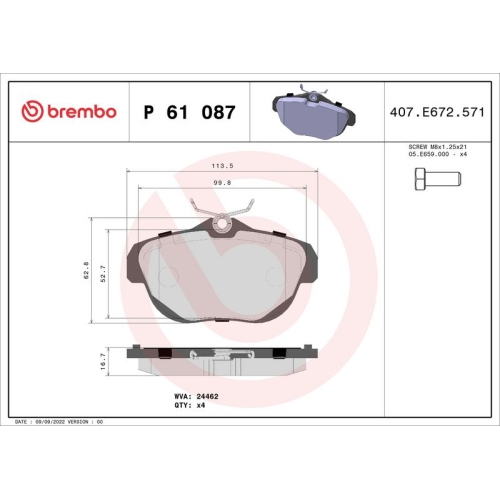 BREMBO Bremsbelagsatz, Scheibenbremse PRIME LINE