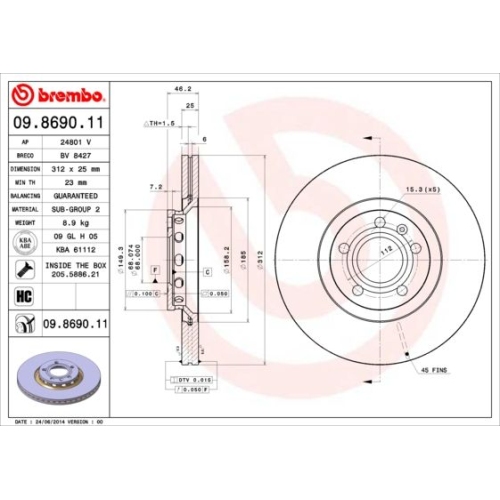 BREMBO Bremsscheibe PRIME LINE - UV Coated