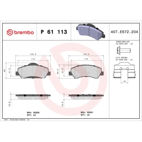 BREMBO Bremsbelagsatz, Scheibenbremse PRIME LINE