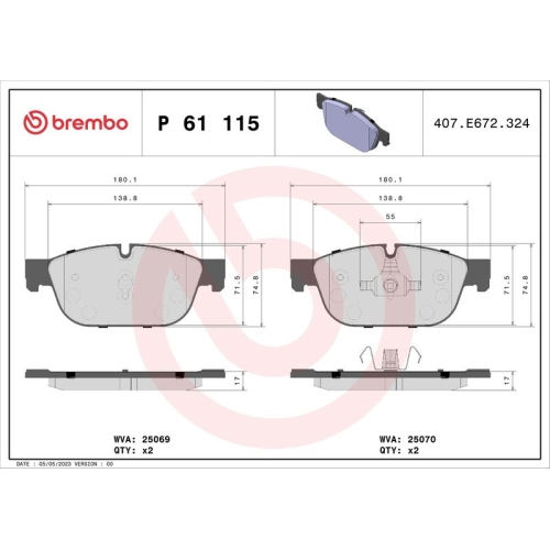 BREMBO Bremsbelagsatz, Scheibenbremse PRIME LINE