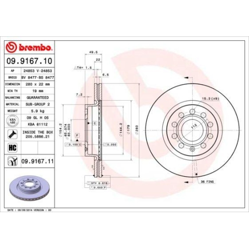 BREMBO Bremsscheibe PRIME LINE - UV Coated