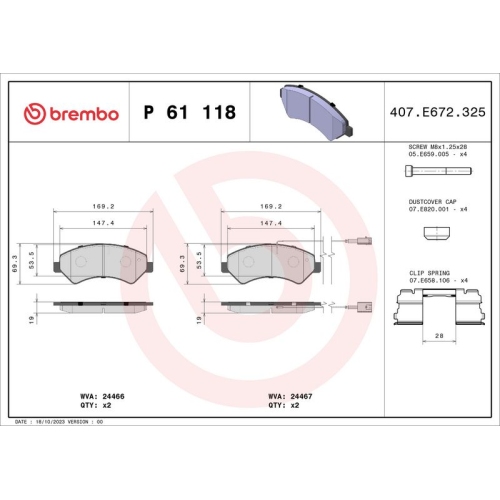 BREMBO Bremsbelagsatz, Scheibenbremse PRIME LINE