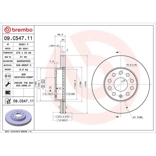 BREMBO Bremsscheibe PRIME LINE - UV Coated