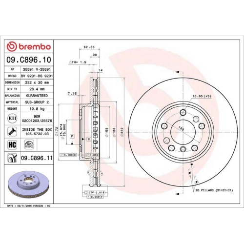 BREMBO Bremsscheibe PRIME LINE - UV Coated