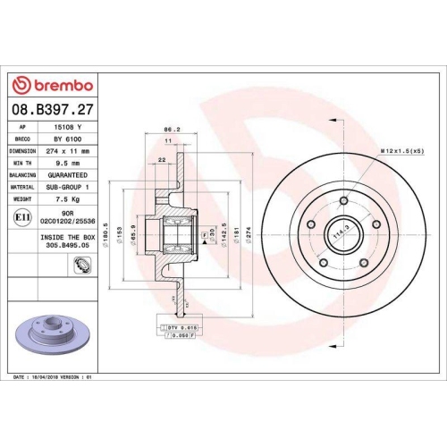 BREMBO Bremsscheibe PRIME LINE - With Bearing Kit