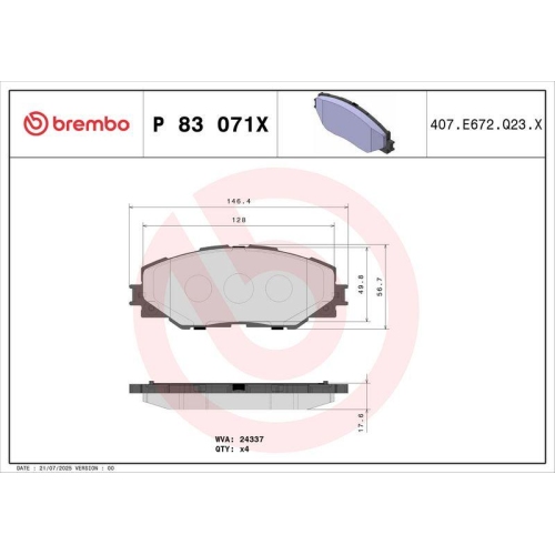 BREMBO Bremsbelagsatz, Scheibenbremse XTRA LINE
