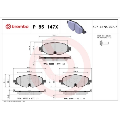 BREMBO Bremsbelagsatz, Scheibenbremse XTRA LINE