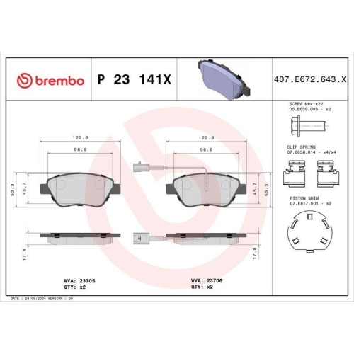 BREMBO Bremsbelagsatz, Scheibenbremse XTRA LINE