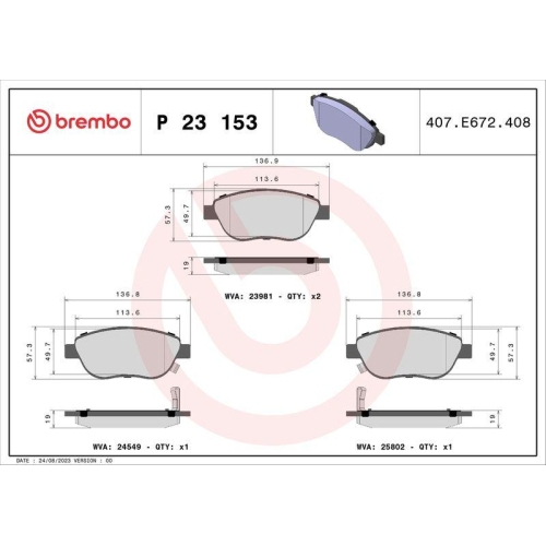 BREMBO Bremsbelagsatz, Scheibenbremse PRIME LINE