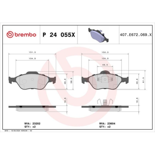 BREMBO Bremsbelagsatz, Scheibenbremse XTRA LINE