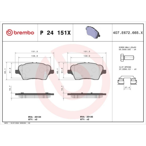 BREMBO Bremsbelagsatz, Scheibenbremse XTRA LINE