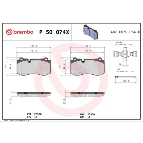 BREMBO Bremsbelagsatz, Scheibenbremse XTRA LINE