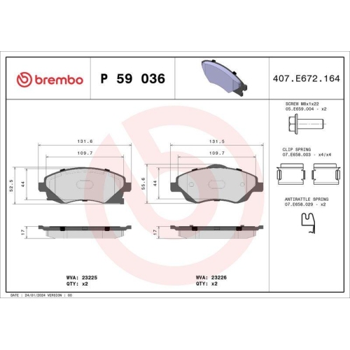 BREMBO Bremsbelagsatz, Scheibenbremse PRIME LINE